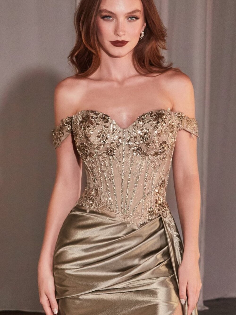 NEW MOCHA GOLD Evening Gown Floor Length Formal Elegant Stunning CD803